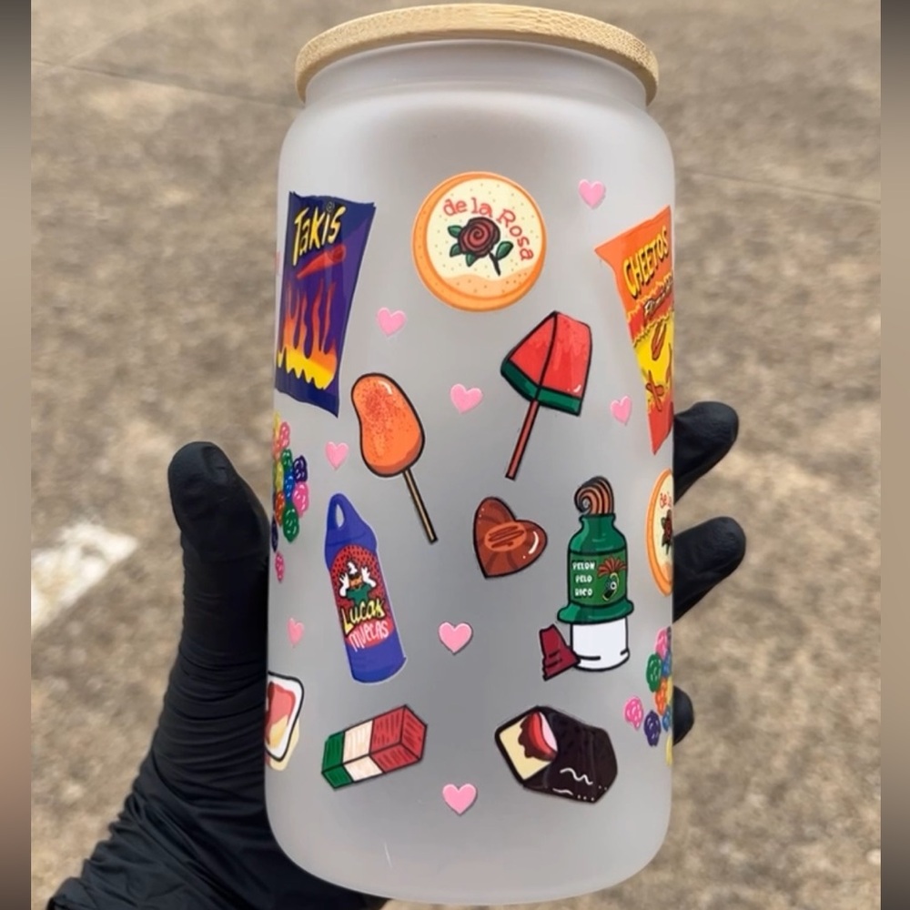 Mexican candy 16oz frosted glass cup